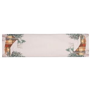 Behúň s vianočným motívom, zasnežená chalupa, 40x150 cm, 100% polyester., 40 x 150 cm