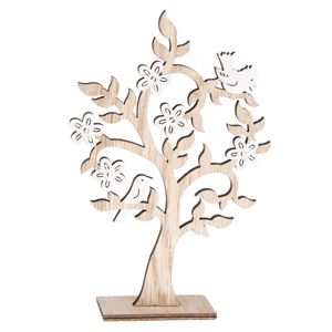Drevená dekorácia Kvitnúci strom s vtáčikmi, 13 x 20 cm