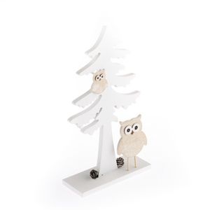 Vianočný drevený stromček Sovičky, biela