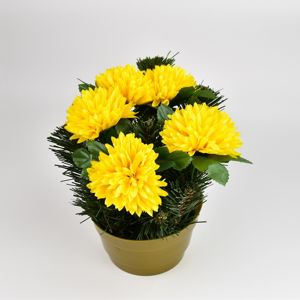 Dušičková dekorácia s chryzantémami 23 cm, žltá