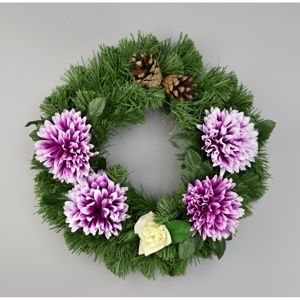 Dušičkový veniec s chryzantémami 30 cm, fialová