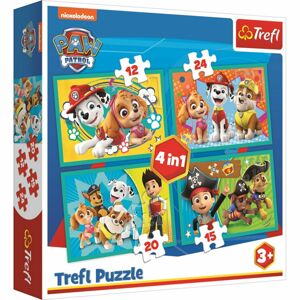 TREFL Tlapková patrola: Šťastný tým 4v1 12,15,20,24 dielov puzzle