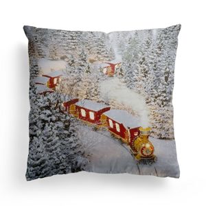 Domarex Vianočná svietiaca obliečka na vankúšik s LED svetielkami Christmas Train, 45 x 45 cm