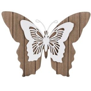Koopman Drevená závesná dekorácia Motýlie mámenie, biela