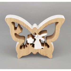 Drevený Motýľ so zajačikom, 15 cm