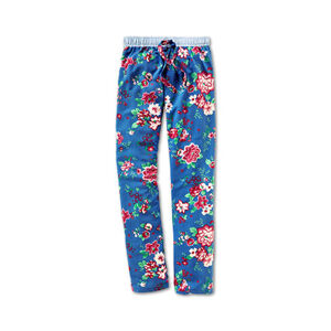 Pohodlné nohavice, modré s kvetinovou potlačou