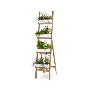 Sklopný rebrík na pestovanie rastlín s hranatými kvetináčmi, biely